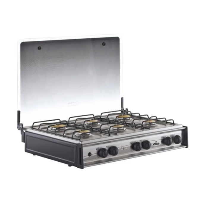 Encuentra la cocineta Ecoline Ragazza INOX de 6 quemadores con tapa de vidrio, bases de aluminio y con el mejor precio solo en Gran Hogar Online. 