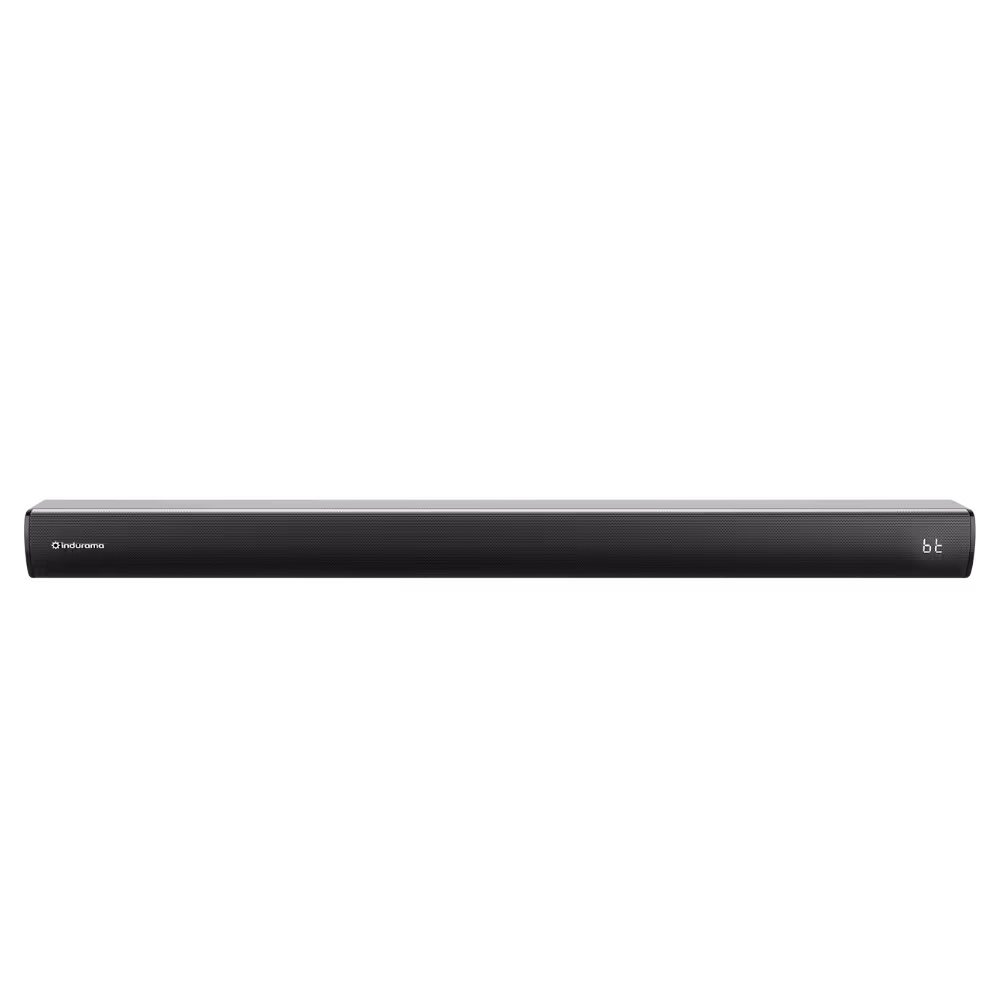 Barra de sonido Indurama BSI-60 acabado negro mate con conectividad inalámbrica vista frontal granhogar
