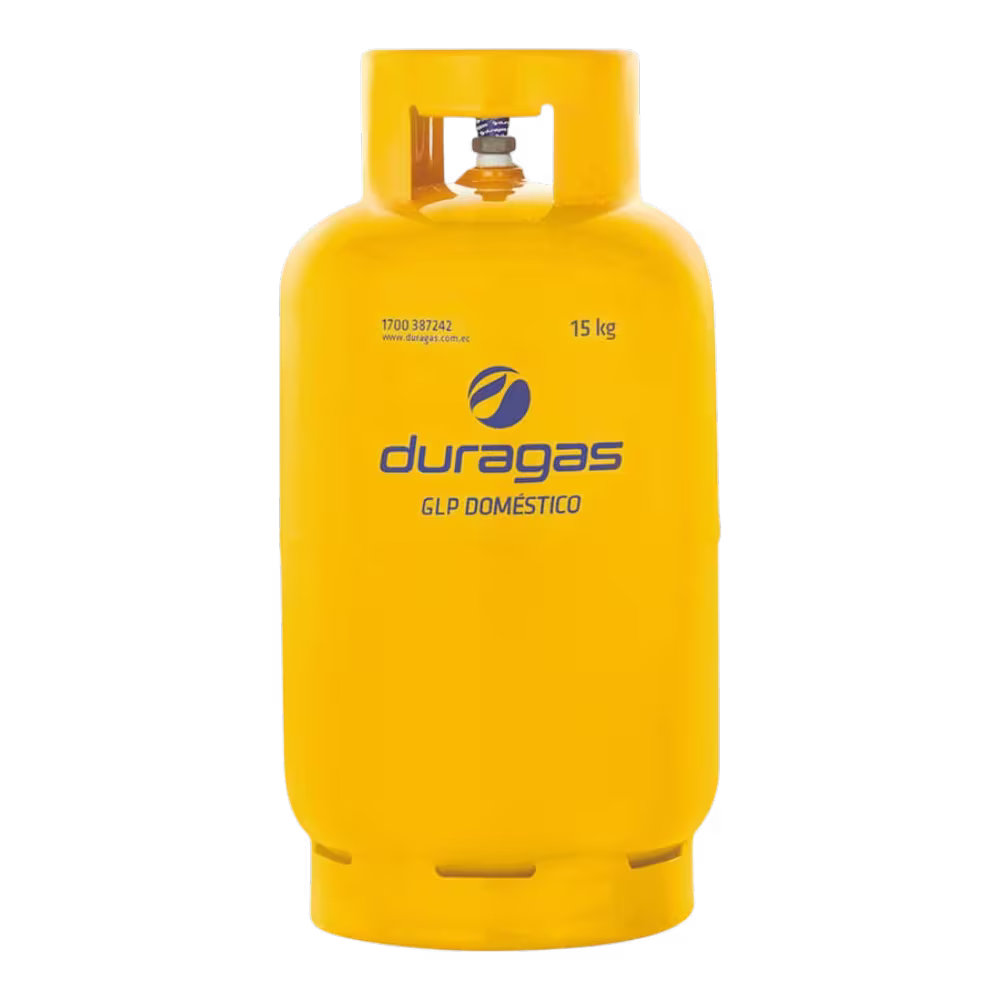 Cilindro de gas Duragas 15 kg logotipo GLP doméstico vista frontal granhogar