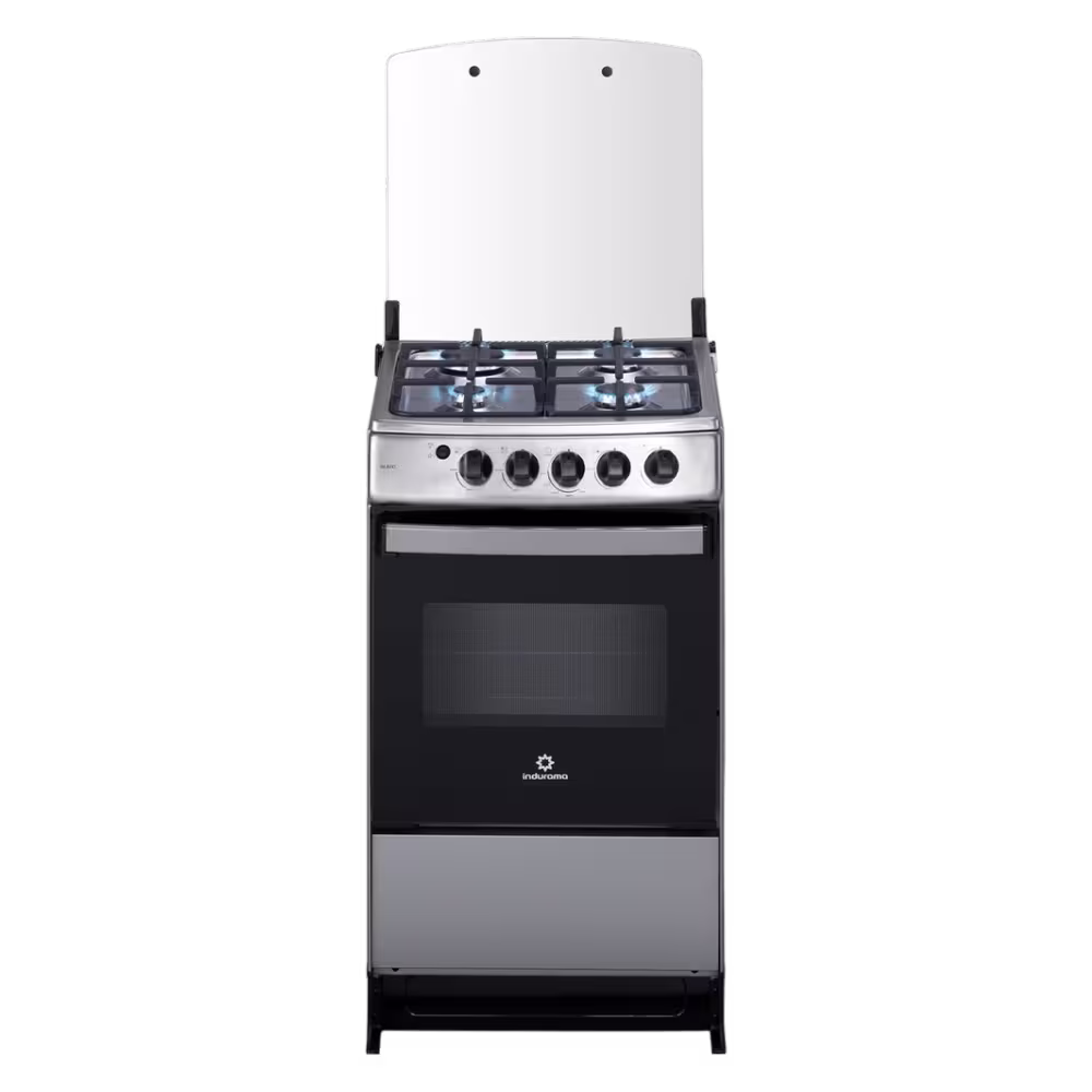 Cocina a gas Indurama Bilbao Spazio tapa de vidrio templado levantada vista frontal granhogar