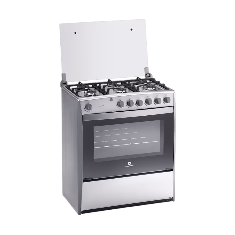 Cocina a gas Indurama Pamplona Quarzo acabados cromados vista en angulo disponible en granhogar