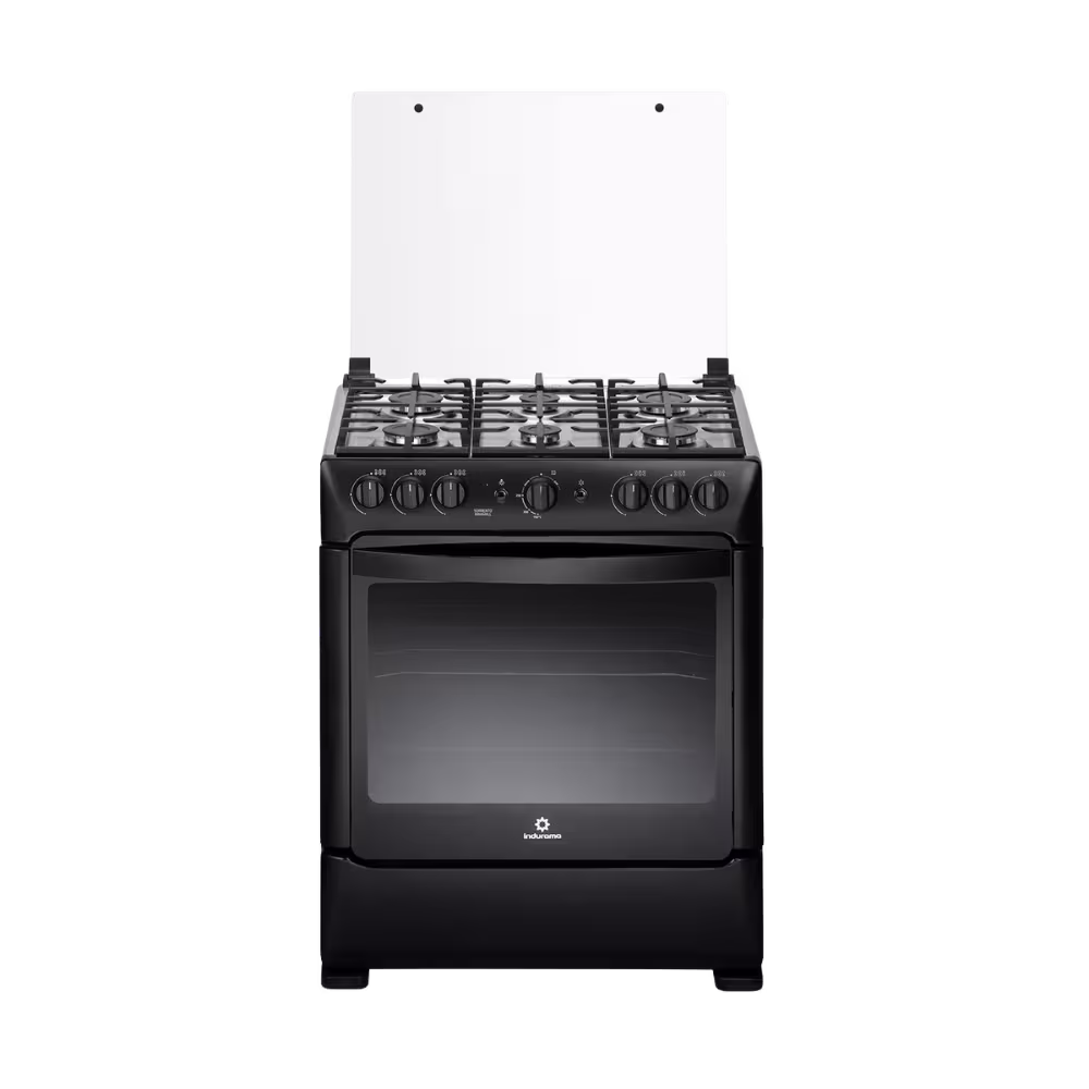 Cocina a gas Indurama Sorrento Maxgrill Zafiro 30" negra vista frontal, compra online en granhogar
