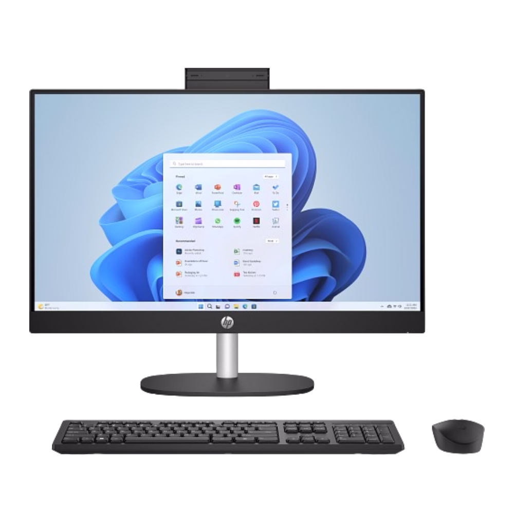Computadora todo en uno con teclado y mouse en vista frontal completa