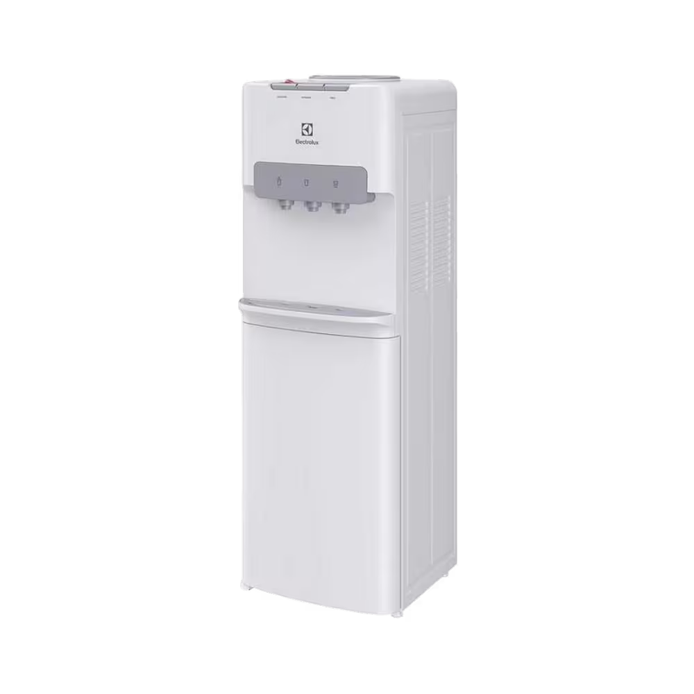 Dispensador de agua Electrolux EQS20C3MUSW color blanco con tres grifos vista de tres cuartos granhogar