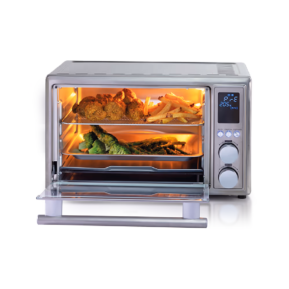 Horno tostador HTI 25CR de Indurama con 1800W de potencia versatilidad y diseño elegante para preparar tus recetas con facilidad y sabor.
