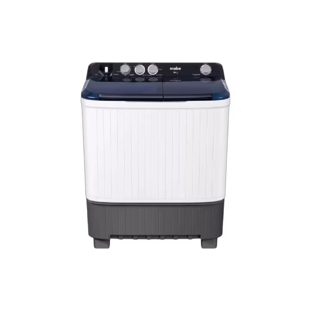 Lavadora doble tina Mabe LMDX6124HBAB0 diseño blanco con base gris vista frontal granhogar