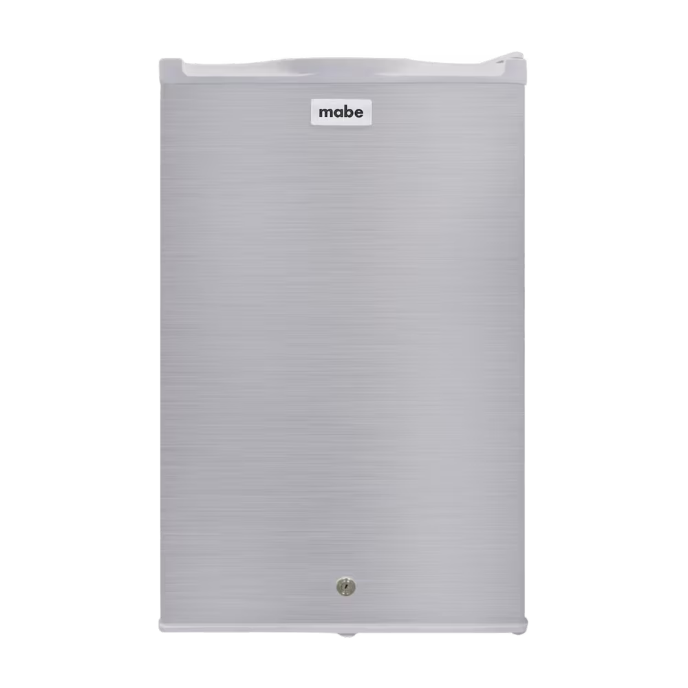 Nevera minibar Mabe RMF04ERX0 de 93 litros acabado acero inoxidable vista frontal completa granhogar