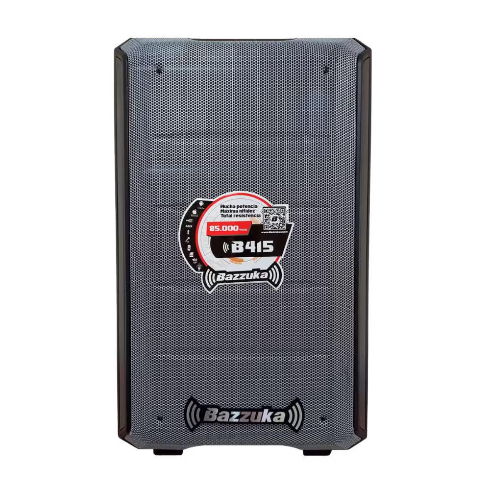 Parlante Bazzuka B-415 caja amplificadora gris vista frontal, encuentralo en granhogar