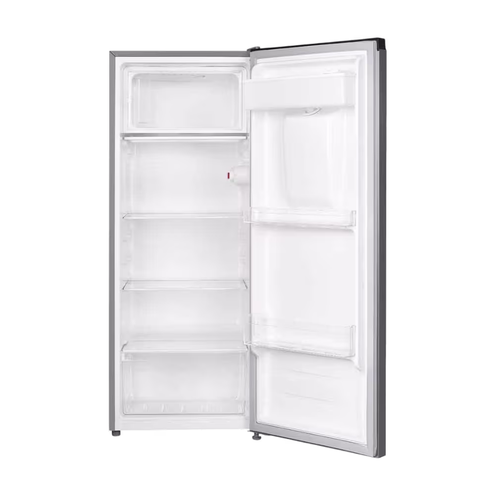 Refrigeradora Indurama RI-289 IMP bandejas y puerta abierta vista frontal disponible en granhogar