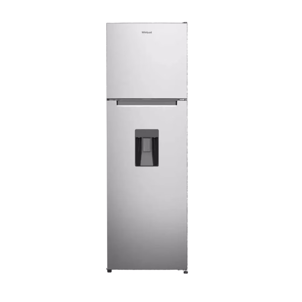 Refrigeradora Whirlpool WT32409D de 247 litros color plata con dispensador de agua, vista frontal