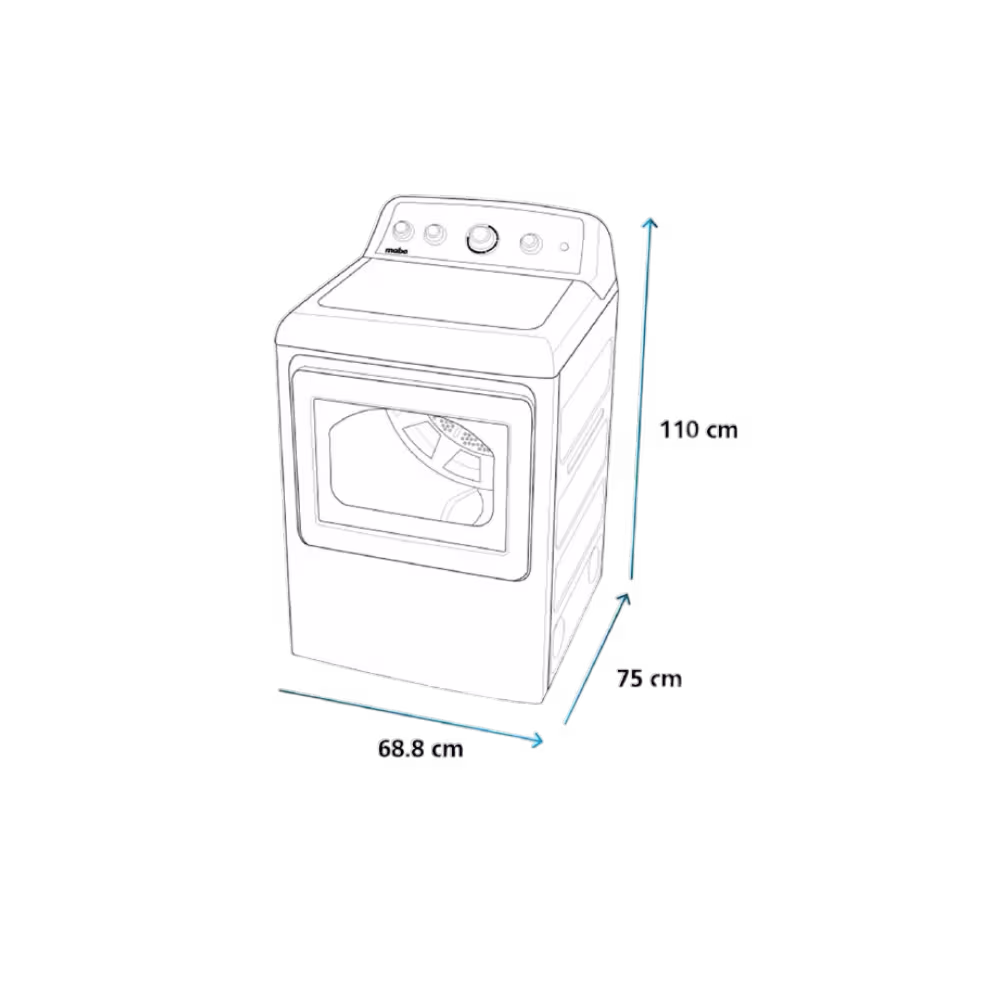 Secadora a gas Mabe SMG47N8MSBAB0 diagrama con medidas y dimensiones vista esquematica granhogar