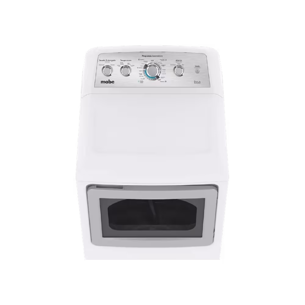 Secadora a gas Mabe SMG47N8MSBAB0 panel superior con mandos giratorios vista picada frontal granhogar