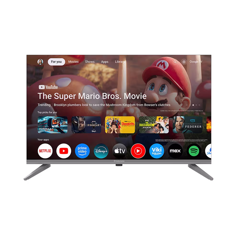 Televisor Indurama 32TIKGF5HD interfaz Google TV activa vista frontal disponible en granhogar