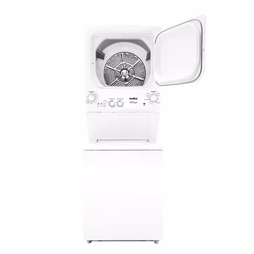 Torre de lavado a gas MCL204PSBB0 de Mabe con 20Kg de capacidad ideal para grandes cargas máximo ahorro de energía y un lavado impecable.
