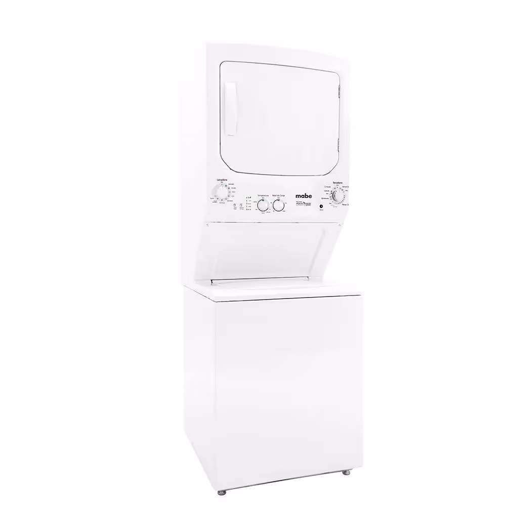 Torre de lavado a gas MCL204PSBB0 de Mabe con 20Kg de capacidad ideal para grandes cargas máximo ahorro de energía y un lavado impecable.