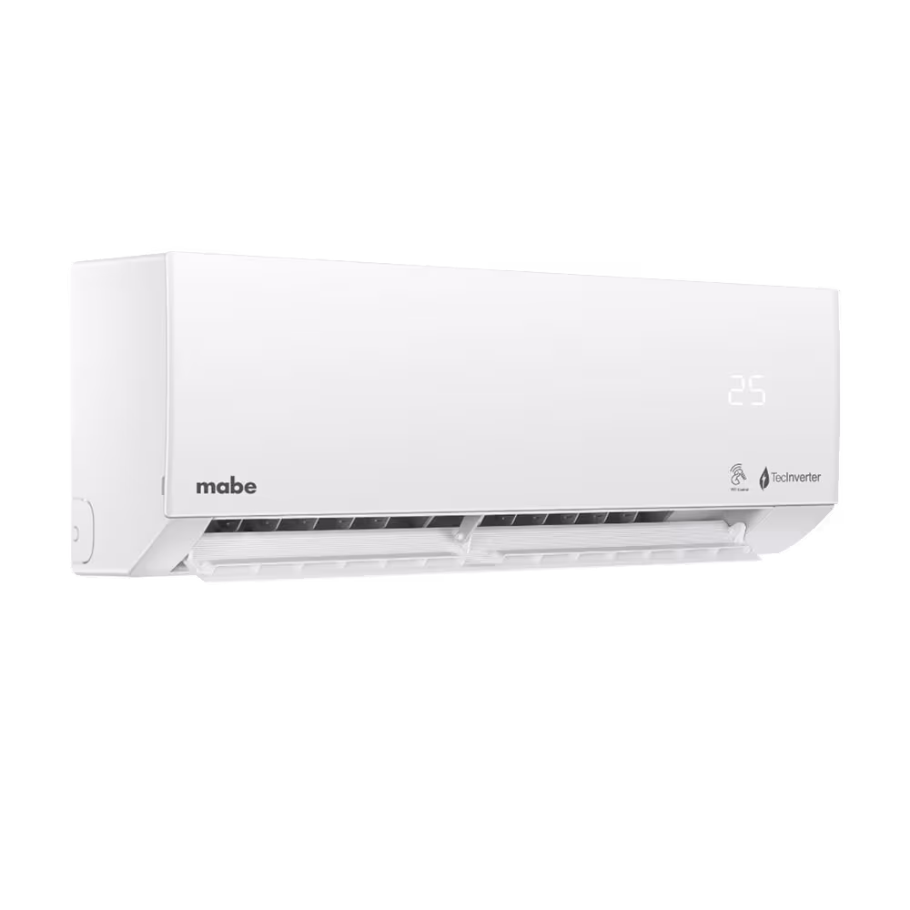 Aire acondicionado Mabe MMI12CDBWCC32BN1 astas abiertas vista diagonal. Consíguelo en granhogar