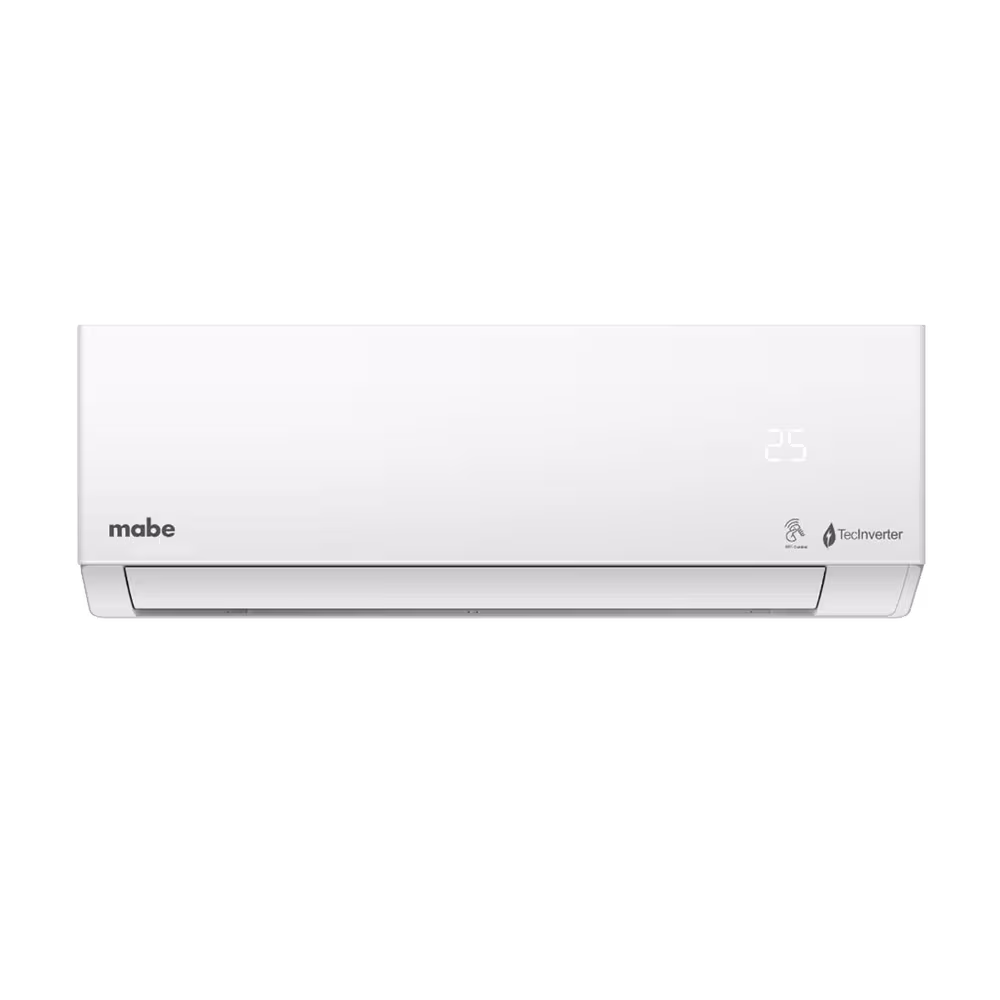Aire acondicionado Mabe MMI12CDBWCC32BN1 inverter 12000 BTU vista frontal. Disponible en granhogar