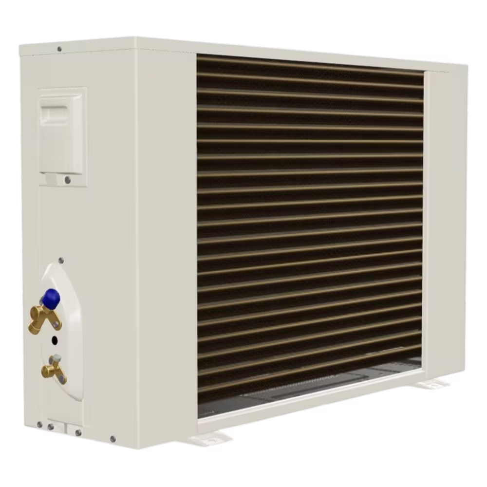 Aire acondicionado Mabe MMI24CDBWCCE8 condensador exterior y serpentin vista trasera disponible en granhogar