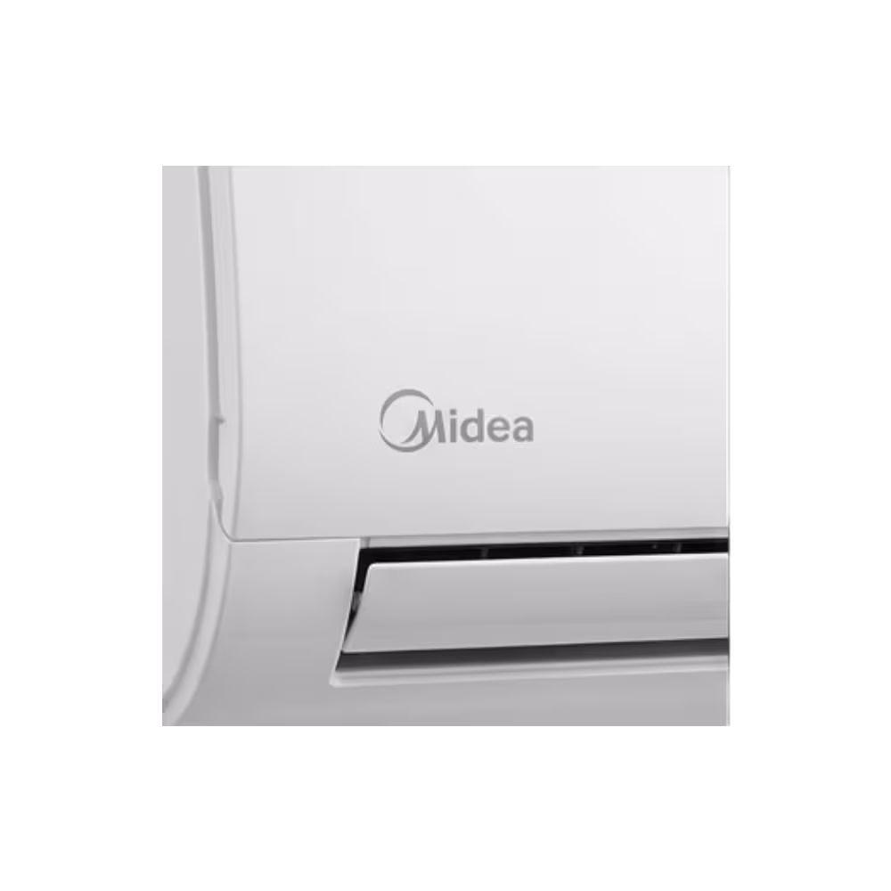 Aire acondicionado split Midea MSAG12CRFN1-AM salida de aire y logo primer plano disponible en granhogar