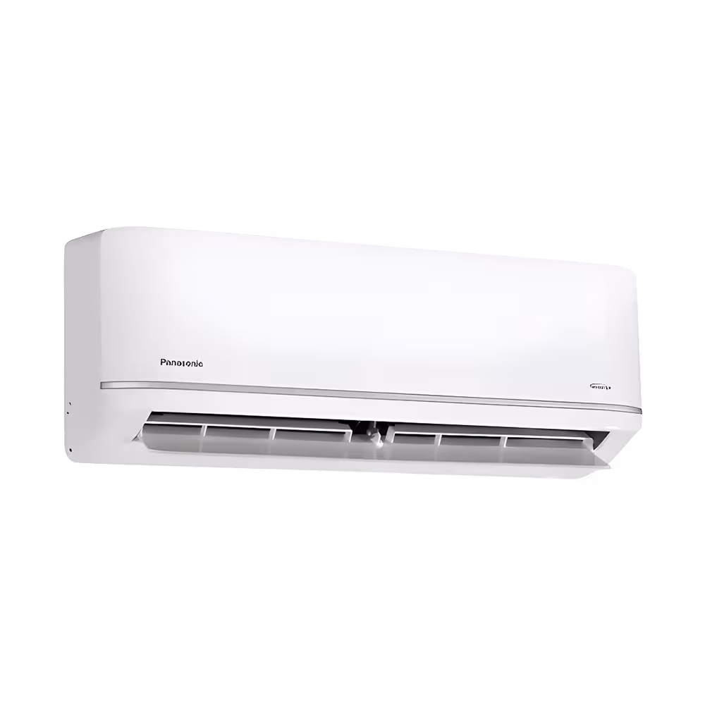 Aire acondicionado Panasonic de 12000 BTU Inverter vista diagonal. Disponible en granhogar