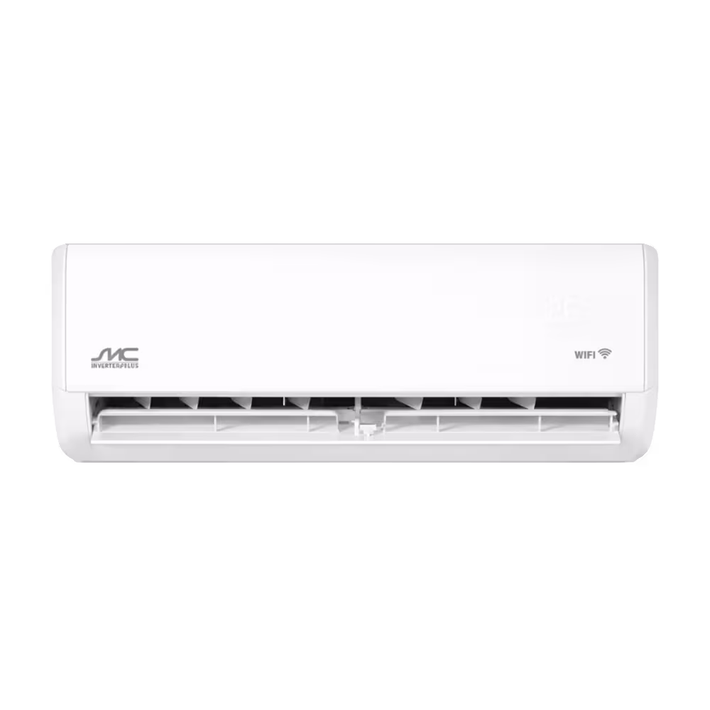 Aire Acondicionado SMC SMCAS182IGL panel blanco con logo wifi vista frontal. Disponible en granhogar