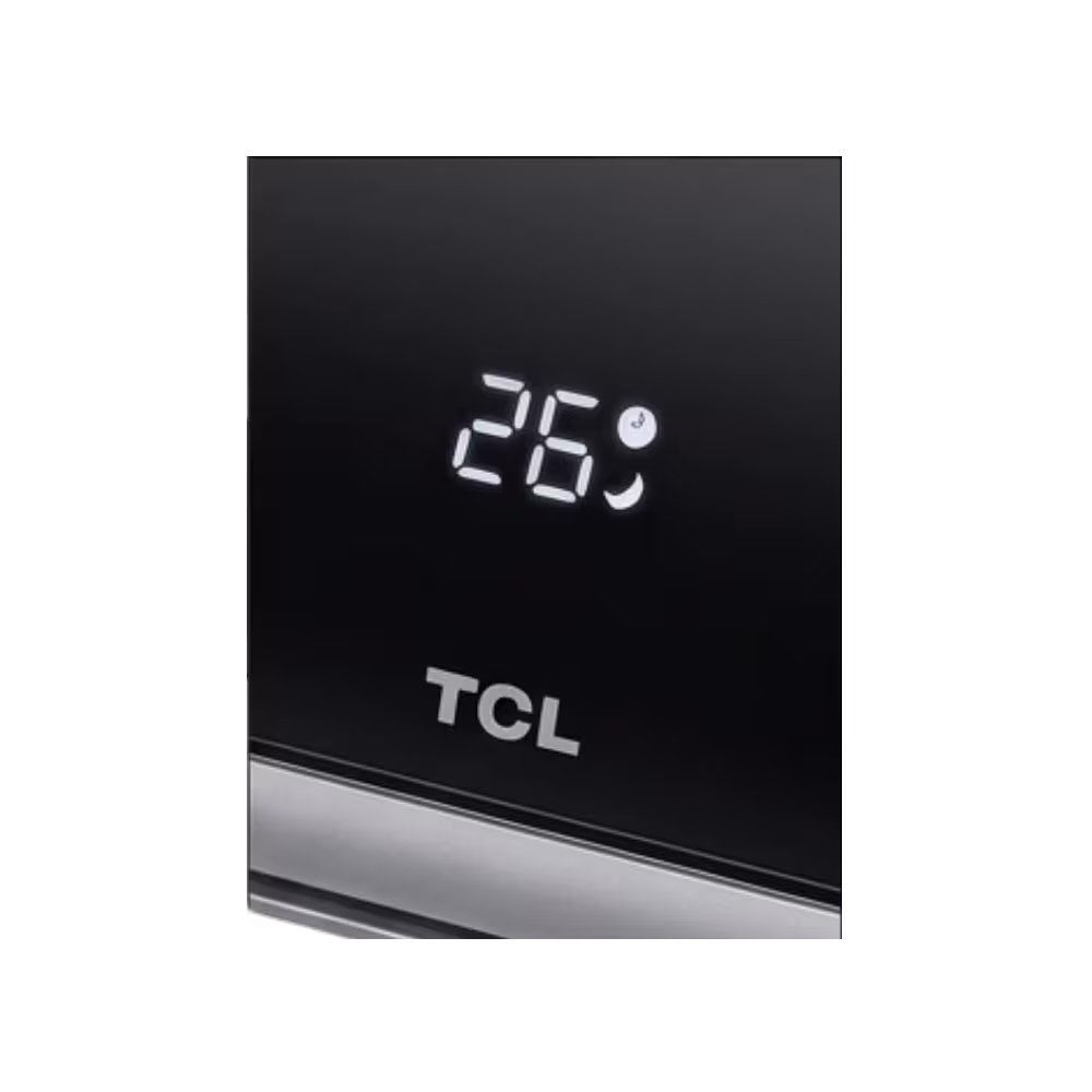 Aire acondicionado split TCL TAC-24CSA/XA82 display digital LED y logo primer plano adquiérelo en granhogar
