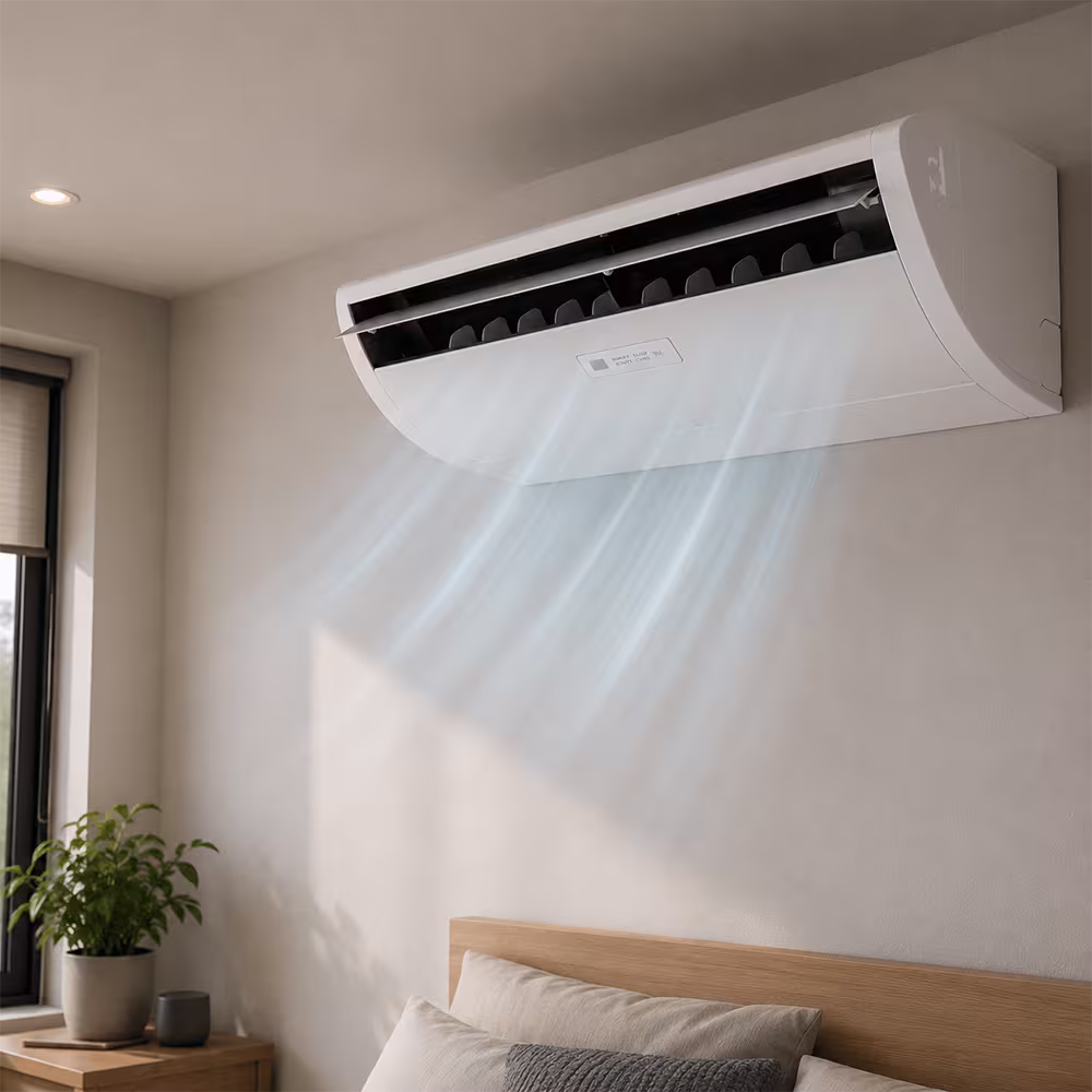 Aire acondicionado TCL piso techo 36000 BTU instalado en habitación vista ambiente. Encuéntralo en granhogar