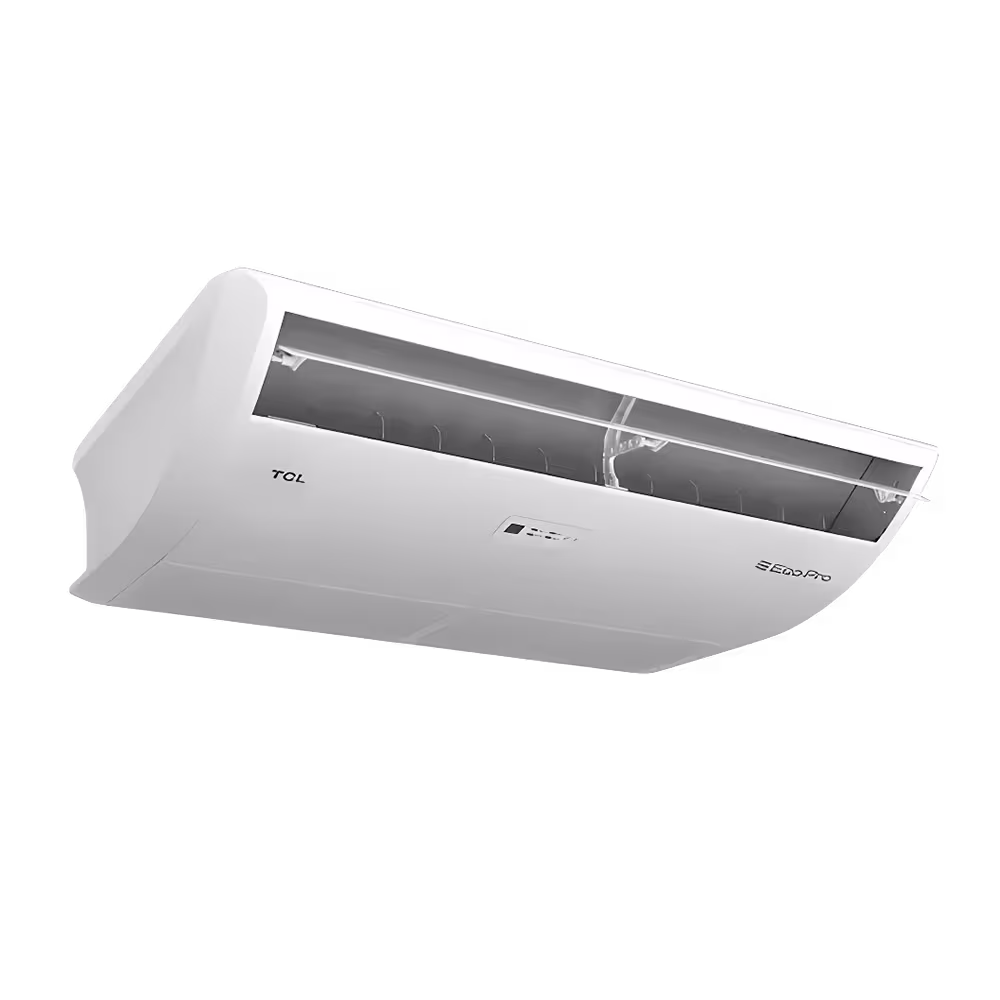 Aire acondicionado TCL piso techo 36000 BTU rejilla de flujo de aire vista diagonal. Encuéntralo en granhogar