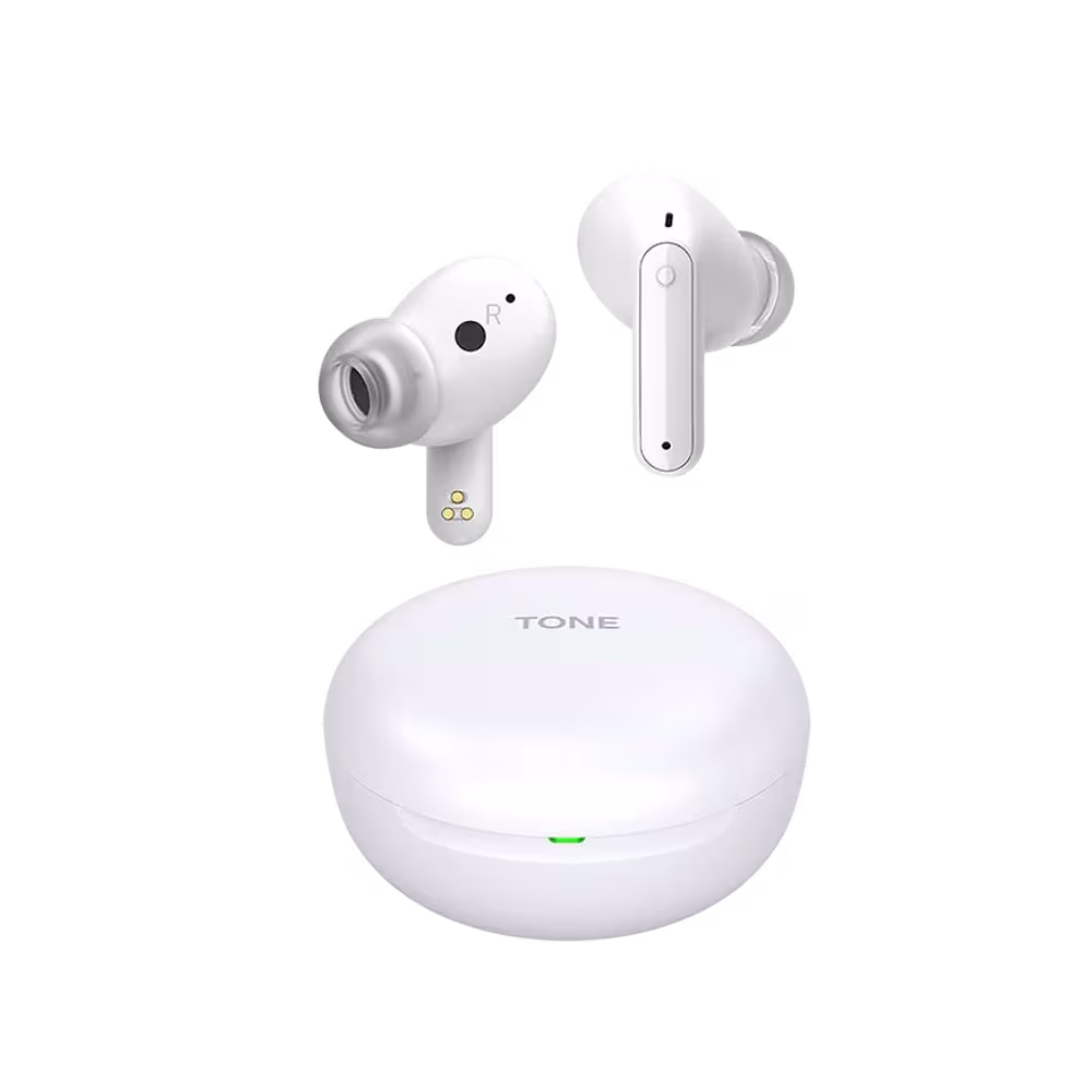 Audífonos LG TONE-FP5W Bluetooth in ear blancos con estuche vista en ángulo, compra online en granhogar