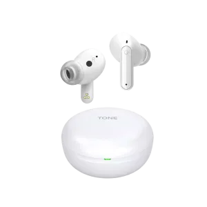 Audífonos LG TONE-FP5W Bluetooth in ear blancos con estuche vista en ángulo, compra online en granhogar