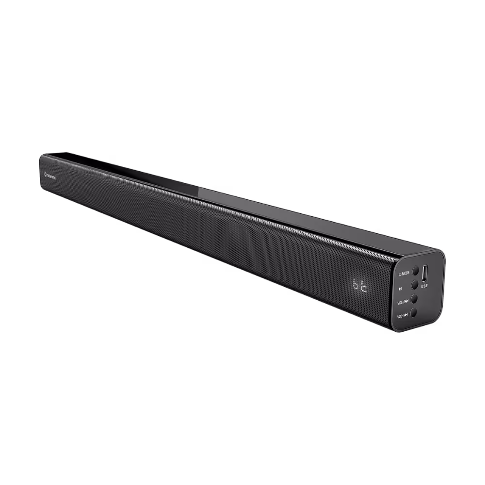 Barra de sonido Indurama BSI-30 panel de conexiones lateral vista diagonal disponible en granhogar