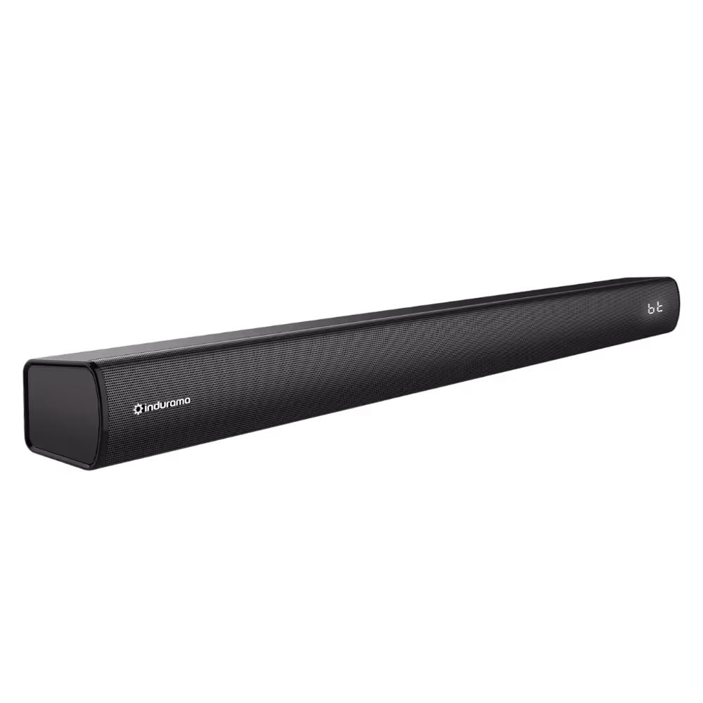 Barra de sonido Indurama BSI-60 malla frontal protectora vista diagonal disponible en granhogar