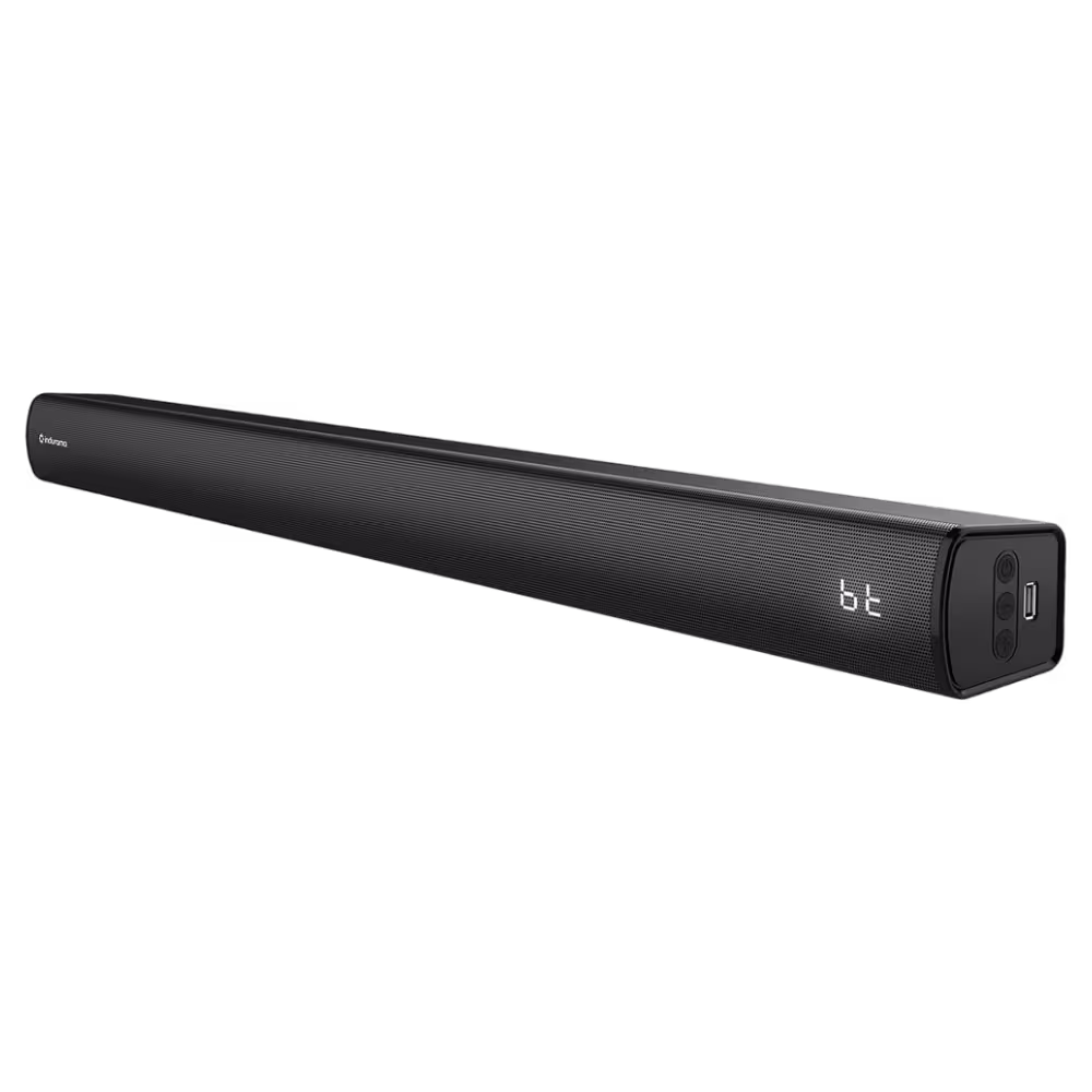 Barra de sonido Indurama BSI-60 pantalla LED frontal integrada vista diagonal disponible en granhogar