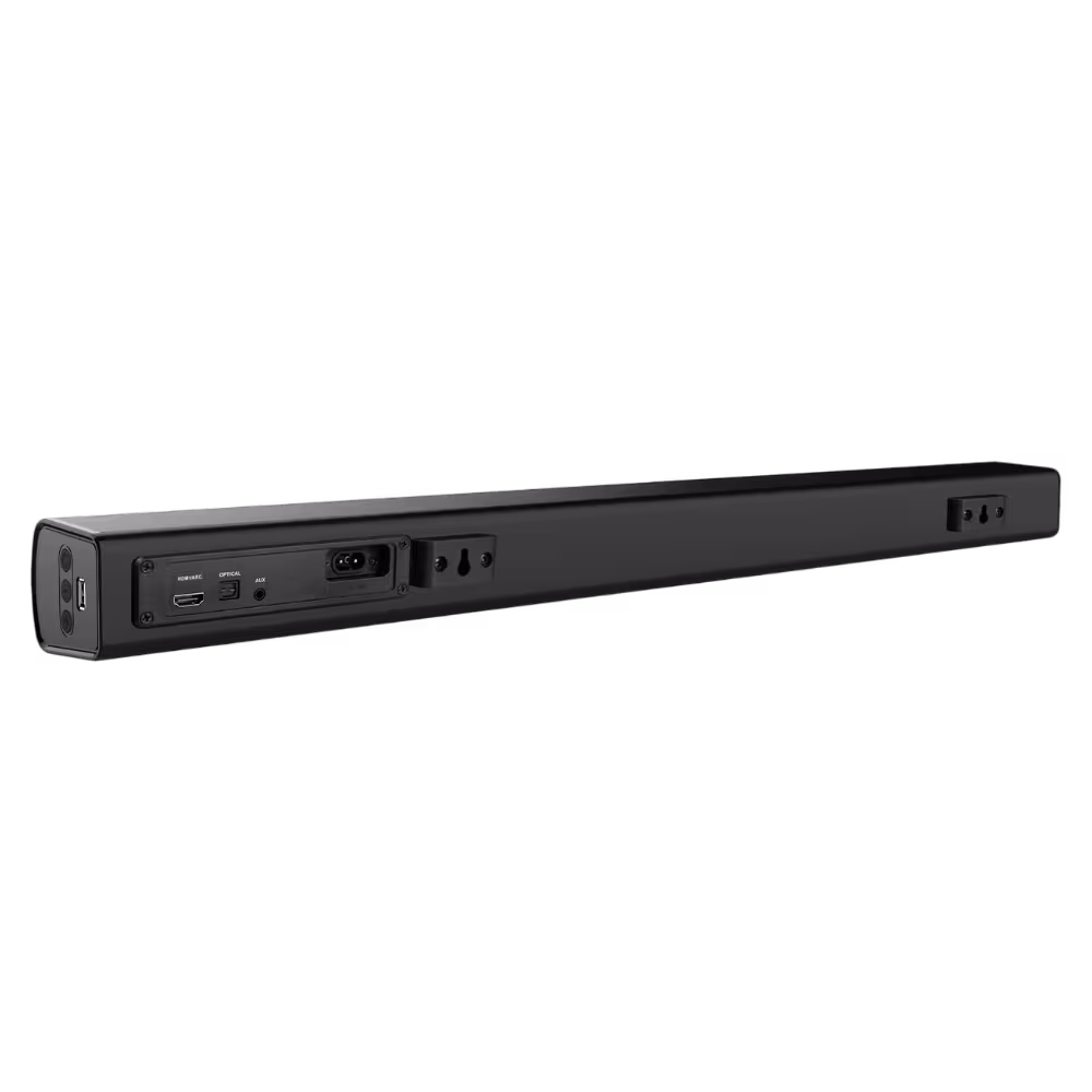 Barra de sonido Indurama BSI-60 puertos de conexion posterior vista diagonal disponible en granhogar