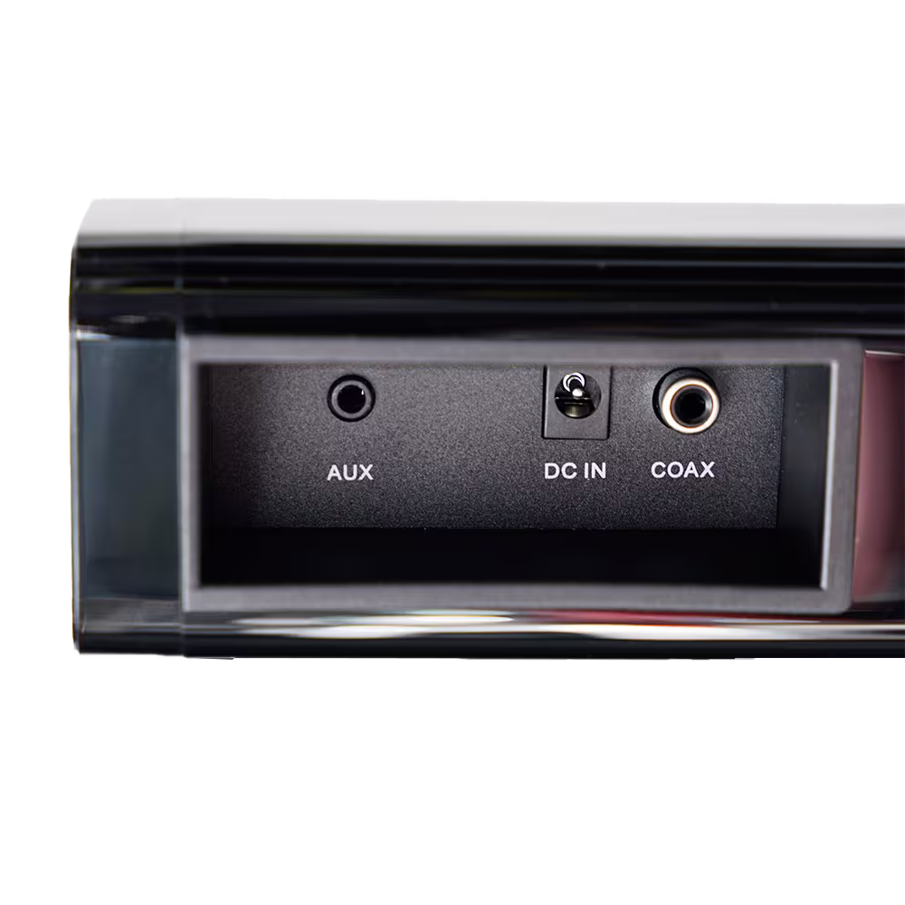 Barra de sonido Innova IN-30 entradas AUX y Coaxial puerto corriente vista trasera. Disponible en granhogar
