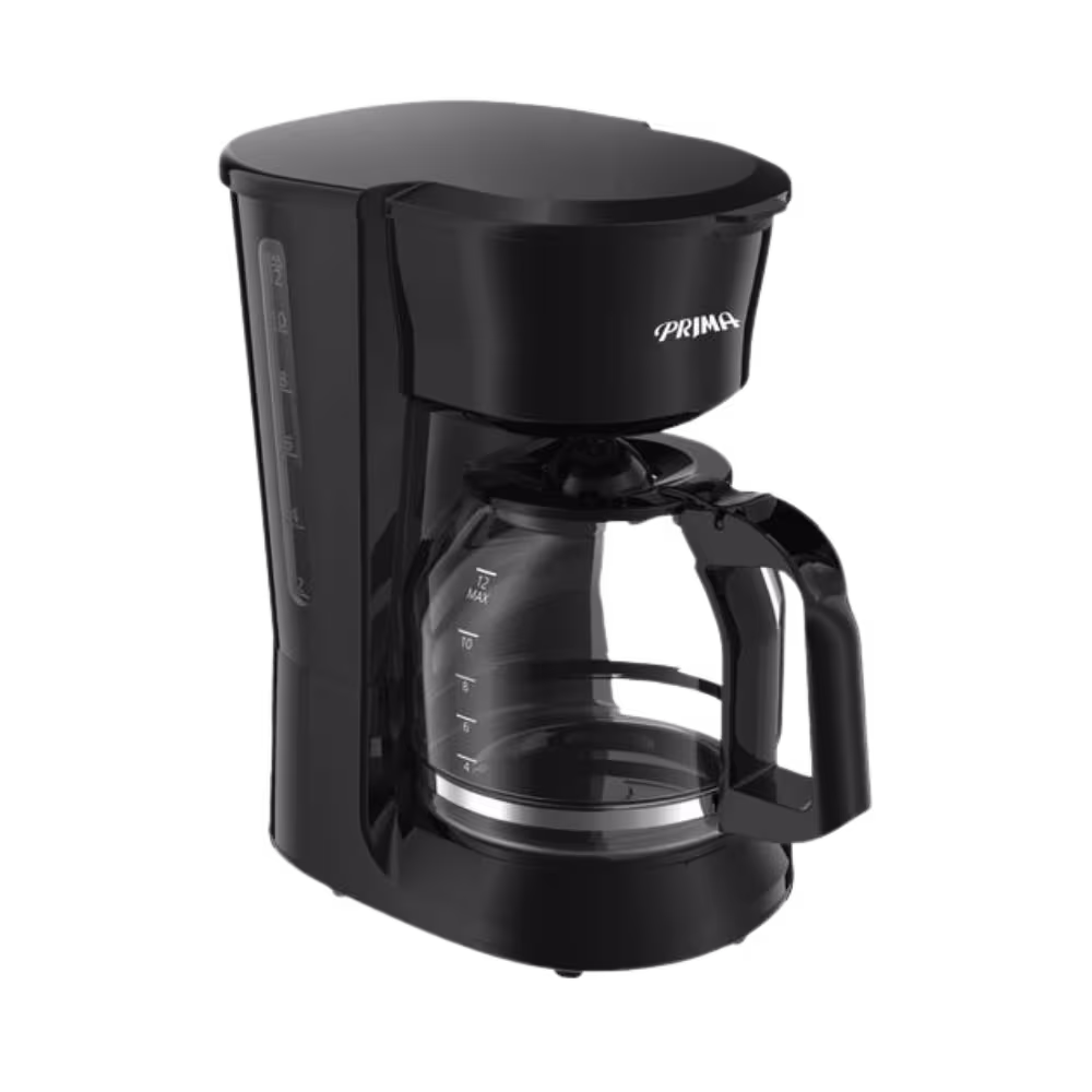 Cafetera eléctrica Prima CA1091EC-N negra jarra de vidrio vista en ángulo, encuentrala en granhogar