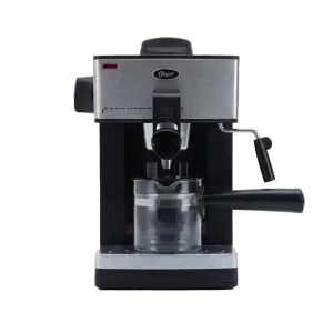 Cafetera espresso Oster BVSTEM3299-013 con jarra de vidrio vista frontal. Encuéntrala en granhogar