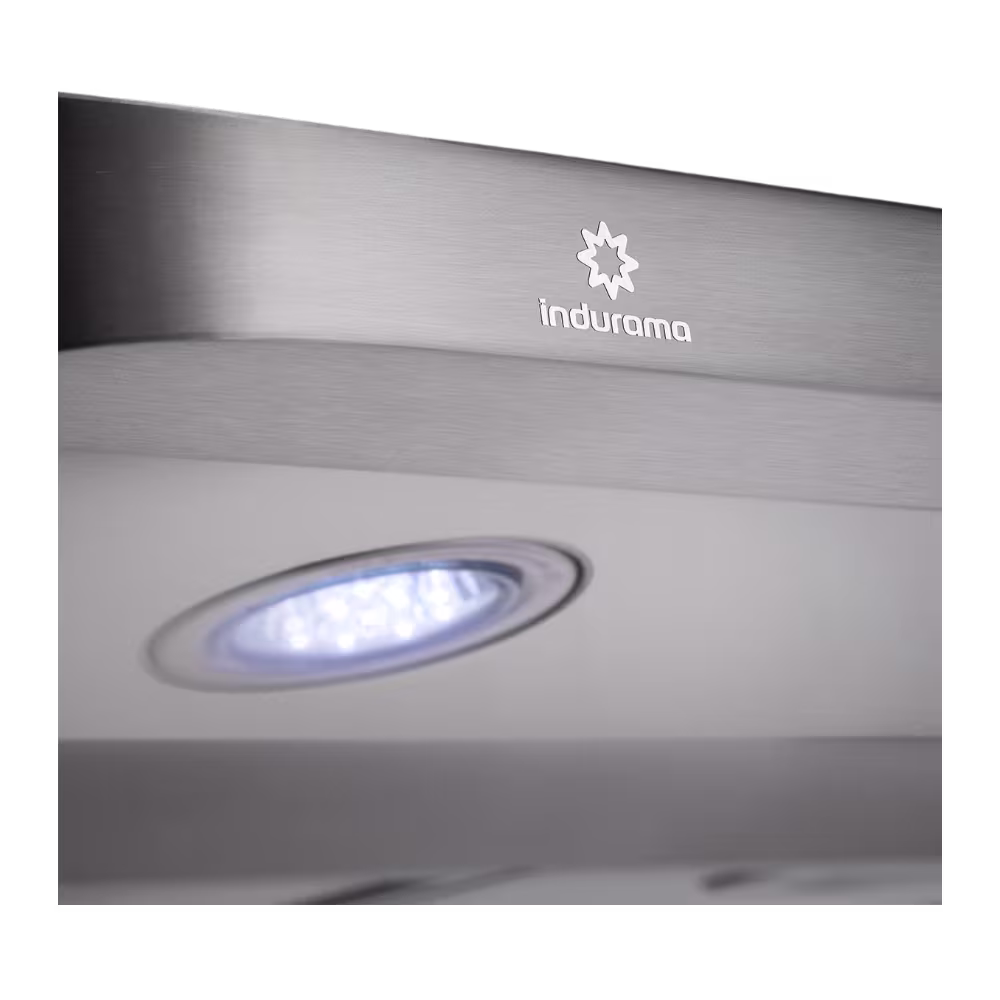 Campana extractora Indurama CEI-75CRP con logo impreso y foco de luz led primer plano encuentralo en granhogar