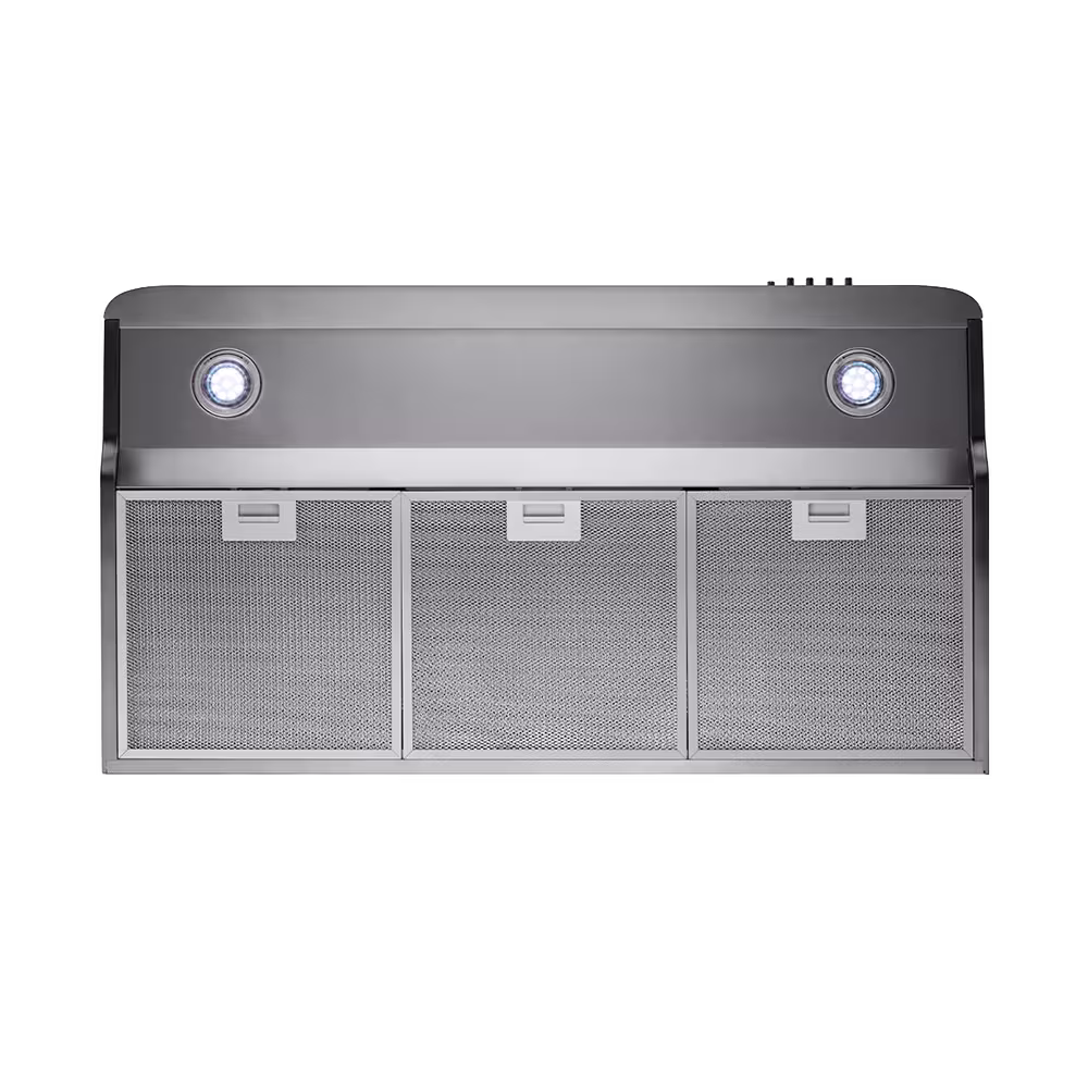 Campana extractora Indurama Cei 90CRP tres filtros antigrasa lavables vista inferior. Disponible en granhogar