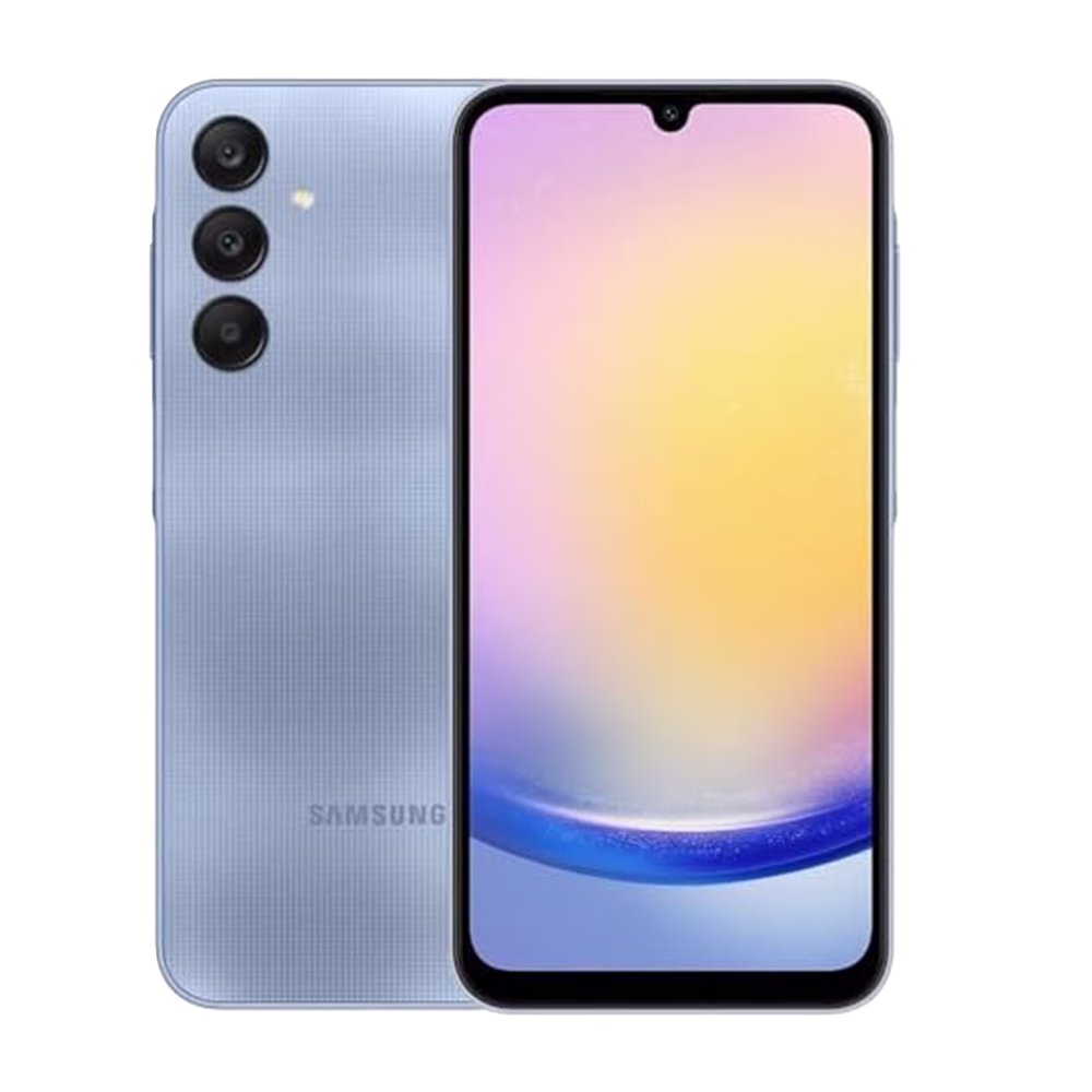 celular A25 5G 128GB Galaxy Samsung con vistas frontal y trasera celeste descúbrelo en granhogar
