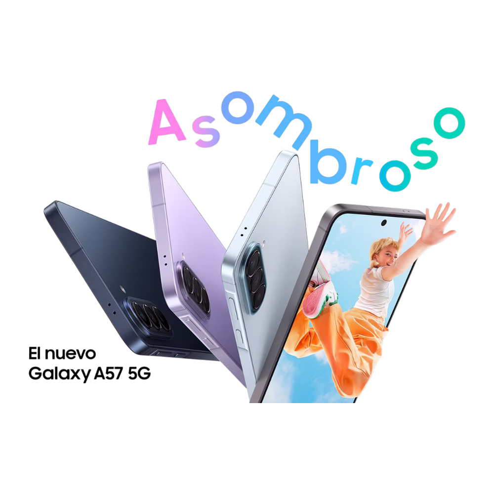 celular A57 5G 8GB RAM 256GB Dual SIM Galaxy Samsung acercamiento a la cubierta trasera