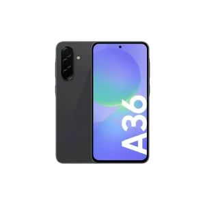 Celular Samsung Galaxy A36 5G de 256 GB color negro vista frontal encuentra en granhogar