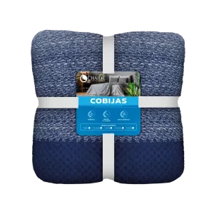 Cobija de 2 plazas Chaide suave doblada azul vista frontal encuentra en granhogar