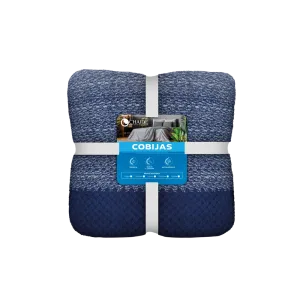 Cobija de 2 plazas Chaide suave doblada azul vista frontal disponible en granhogar