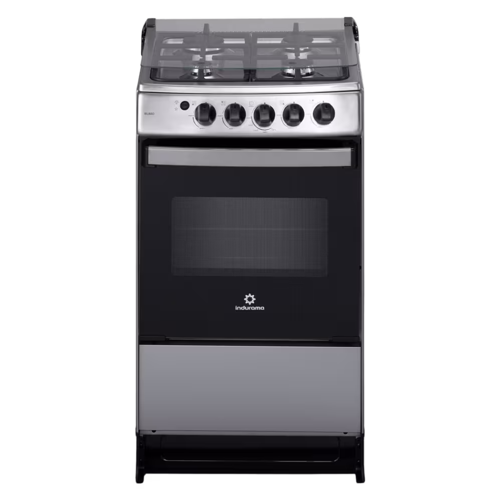 Cocina a gas Indurama Bilbao Spazio tapa de vidrio superior cerrada vista frontal disponible en granhogar
