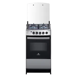 Cocina a gas Indurama Bilbao Spazio tapa de vidrio templado levantada vista frontal disponible en granhogar