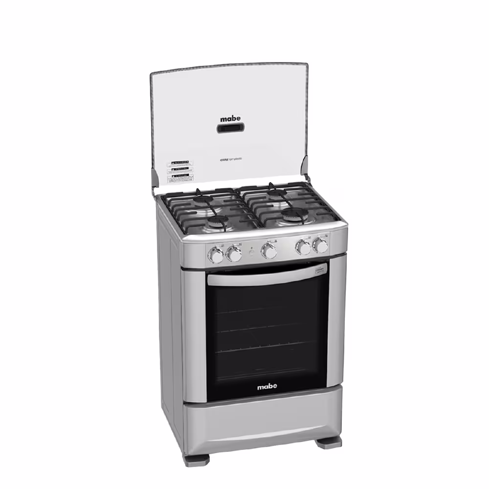 Cocina Mabe EM6020SG0 Inox, 4 quemadores, encendido electrónico, parrillas, recubrimiento Easy Clean y horno de 79 L con tecnología Ultimate Cooking.