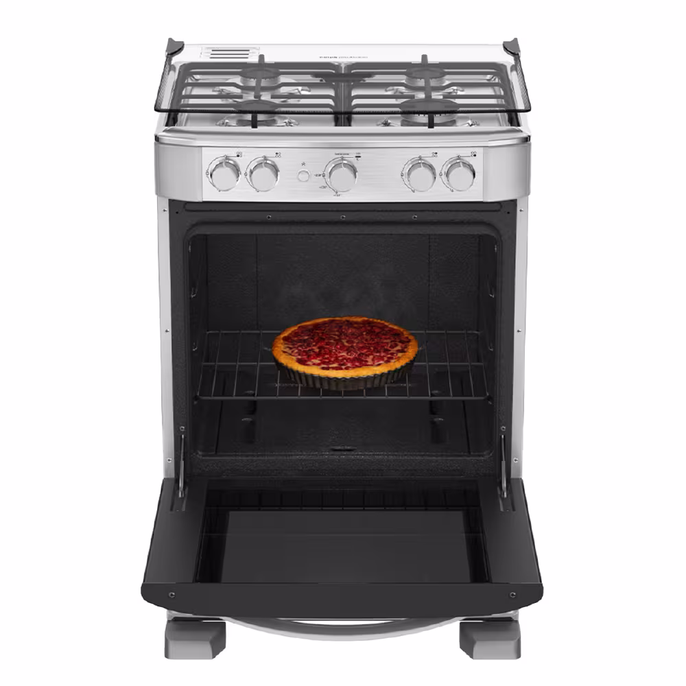 Cocina Mabe EM6020SG0 Inox, 4 quemadores, encendido electrónico, parrillas, recubrimiento Easy Clean y horno de 79 L con tecnología Ultimate Cooking.