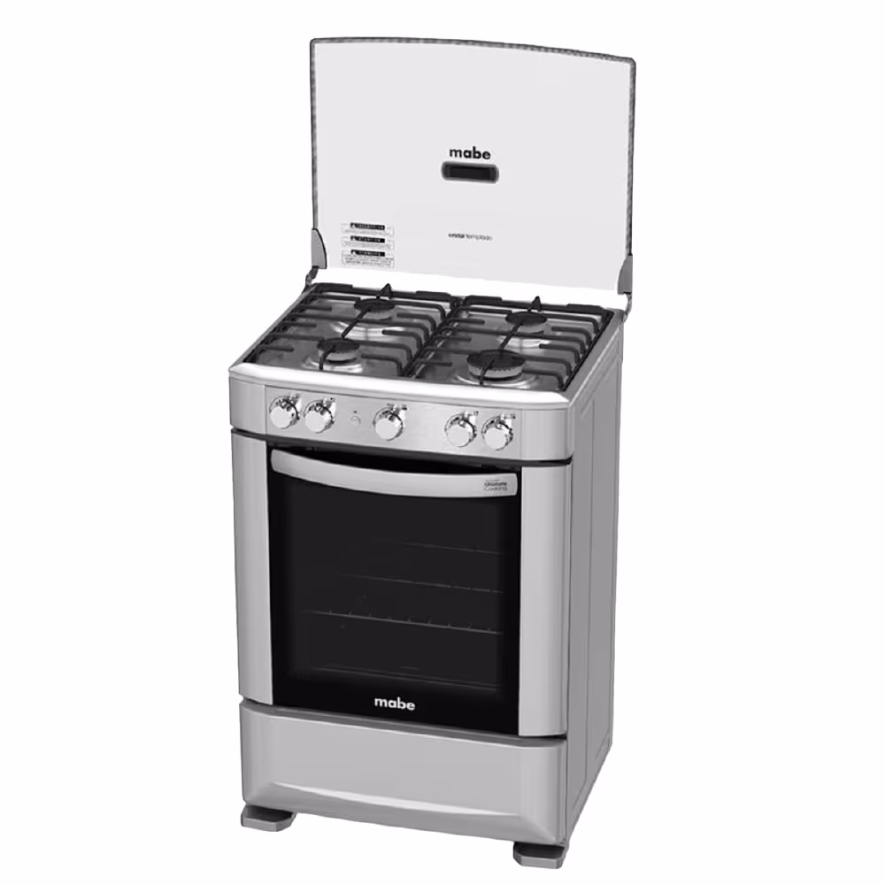 Cocina Mabe EM6020SG0 Inox, 4 quemadores, encendido electrónico, parrillas, recubrimiento Easy Clean y horno de 79 L con tecnología Ultimate Cooking.