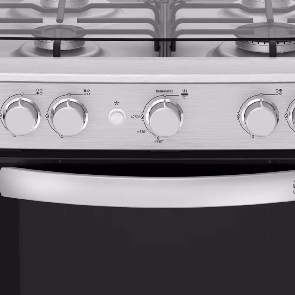 Cocina Mabe EM6020SG0 Inox, 4 quemadores, encendido electrónico, parrillas, recubrimiento Easy Clean y horno de 79 L con tecnología Ultimate Cooking.